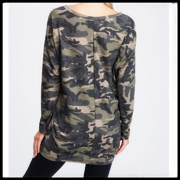 Camo Dolman Sleeve French Terry Tunic, NWT - Picture 5 of 8